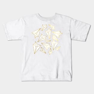 Paper Airplanes Gold Grey Kids T-Shirt